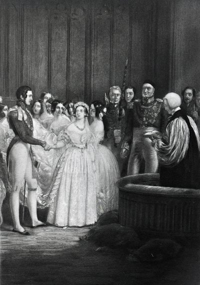 La cérémonie de mariage de la reine Victoria et du prince Albert le 10 février 1840 - English School